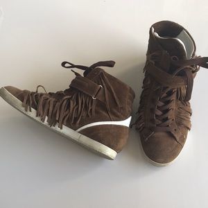 Barbara Bui high top brown suede fringe sneakers